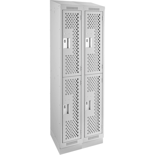 Clean Line Lockers, 2 -tier, Bank of 2, 24" x 12" x 82", Steel, Grey, Rivet (Assembled), Perforated Duraquip Inc