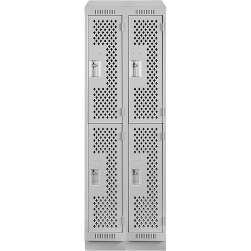 Clean Line Lockers, 2 -tier, Bank of 2, 24" x 12" x 82", Steel, Grey, Rivet (Assembled), Perforated Duraquip Inc