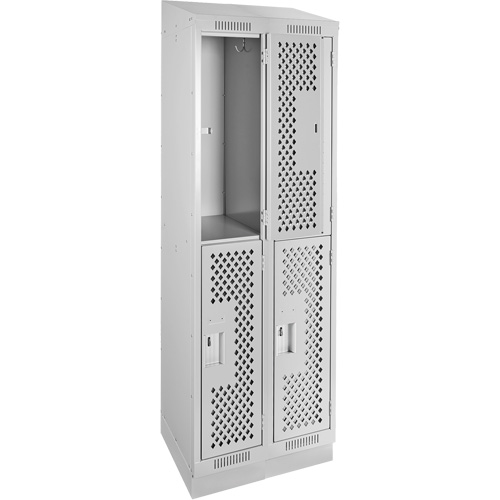 Clean Line Lockers, 2 -tier, Bank of 2, 24" x 12" x 82", Steel, Grey, Rivet (Assembled), Perforated Duraquip Inc