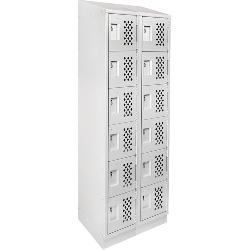 Assembled Lockerettes Clean Line Perforated Economy Lockers, 6 -tier, Bank of 2, 18" x 72" x 12", Steel Duraquip Inc