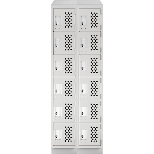 Assembled Lockerettes Clean Line Perforated Economy Lockers, 6 -tier, Bank of 2, 18" x 72" x 12", Steel Duraquip Inc