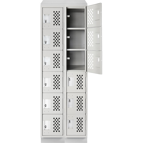 Assembled Lockerettes Clean Line Perforated Economy Lockers, 6 -tier, Bank of 2, 18" x 72" x 12", Steel Duraquip Inc