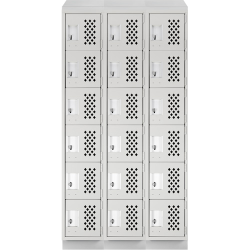 Assembled Lockerettes Clean Line Perforated Economy Lockers, 6 -tier, Bank of 3, 18" x 72" x 12", Steel Duraquip Inc