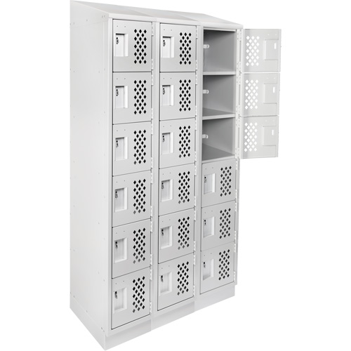 Assembled Lockerettes Clean Line Perforated Economy Lockers, 6 -tier, Bank of 3, 18" x 72" x 12", Steel Duraquip Inc