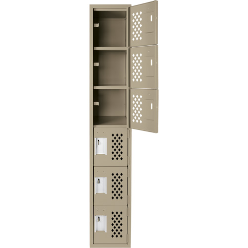 Assembled Lockerettes Clean Line Perforated Economy Lockers, 6 -tier, 18" x 72" x 12", Steel Duraquip Inc
