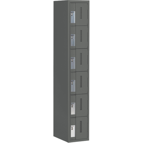 Concorde Heavy-Duty Lockers, 6 -tier, 12" x 18" x 72", Steel, Charcoal, Welded (Assembled) Duraquip Inc