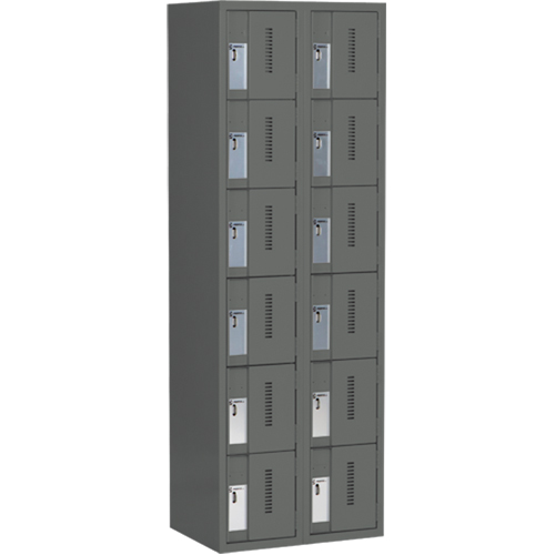 Concorde Heavy-Duty Lockers, 6 -tier, Bank of 2, 24" x 18" x 72", Steel, Charcoal, Welded (Assembled) Duraquip Inc