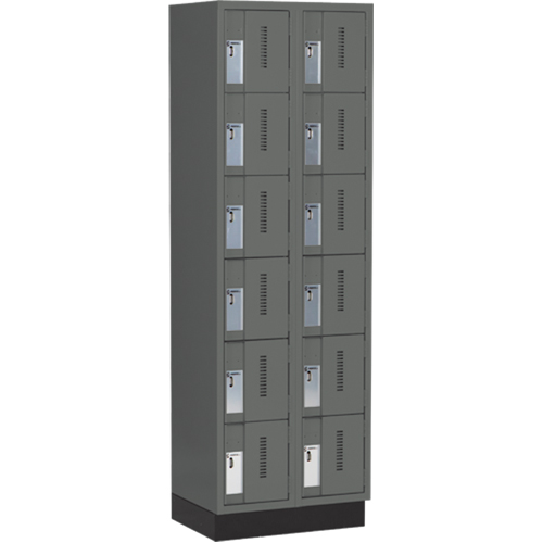 Concorde Heavy-Duty Lockers, 6 -tier, Bank of 2, 24" x 18" x 76", Steel, Charcoal, Welded (Assembled) Duraquip Inc