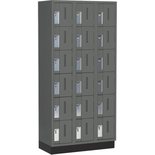Concorde Heavy-Duty Lockers, 6 -tier, Bank of 3, 36" x 18" x 76", Steel, Charcoal, Welded (Assembled) Duraquip Inc