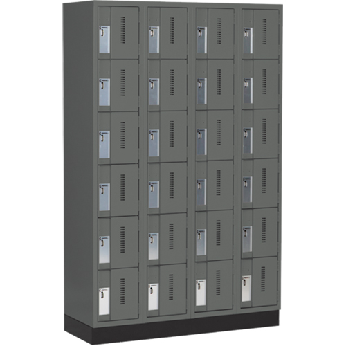 Concorde Heavy-Duty Lockers, 6 -tier, Bank of 4, 48" x 18" x 76", Steel, Charcoal, Welded (Assembled) Duraquip Inc