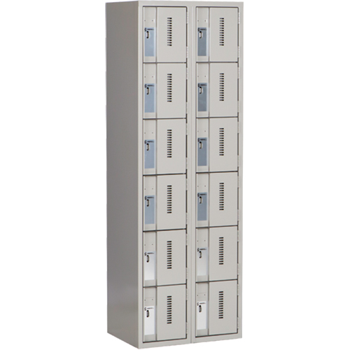 Concorde Heavy-Duty Lockers, 6 -tier, Bank of 2, 24" x 18" x 72", Steel, Grey, Welded (Assembled) Duraquip Inc