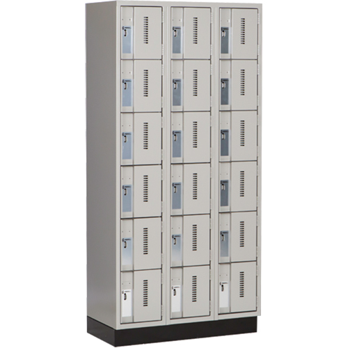 Concorde Heavy-Duty Lockers, 6 -tier, Bank of 3, 36" x 18" x 76", Steel, Grey, Welded (Assembled) Duraquip Inc