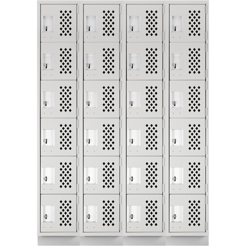 Assembled Clean Line Perforated Economy Lockers, 6 -tier, Bank of 4, 18" x 72" x 12", Steel Duraquip Inc