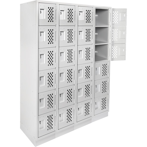 Assembled Clean Line Perforated Economy Lockers, 6 -tier, Bank of 4, 18" x 72" x 12", Steel Duraquip Inc