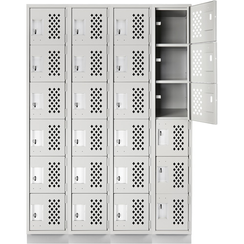 Assembled Clean Line Perforated Economy Lockers, 6 -tier, Bank of 4, 18" x 72" x 12", Steel Duraquip Inc