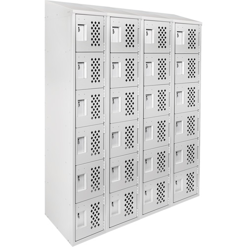 Assembled Clean Line Perforated Economy Lockers, 6 -tier, Bank of 4, 18" x 72" x 12", Steel Duraquip Inc