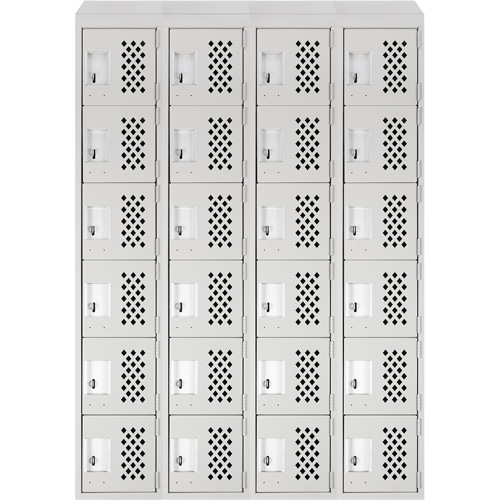 Assembled Clean Line Perforated Economy Lockers, 6 -tier, Bank of 4, 18" x 72" x 12", Steel Duraquip Inc
