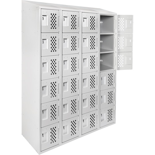 Assembled Clean Line Perforated Economy Lockers, 6 -tier, Bank of 4, 18" x 72" x 12", Steel Duraquip Inc