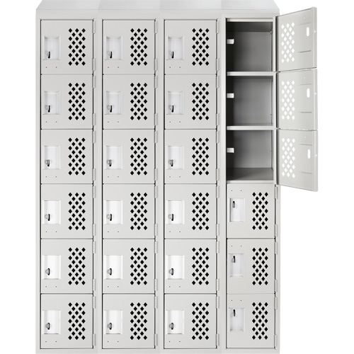 Assembled Clean Line Perforated Economy Lockers, 6 -tier, Bank of 4, 18" x 72" x 12", Steel Duraquip Inc
