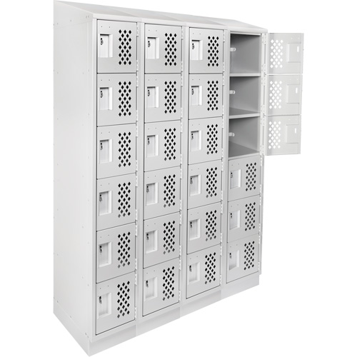 Assembled Clean Line Perforated Economy Lockers, 6 -tier, Bank of 4, 18" x 72" x 12", Steel Duraquip Inc