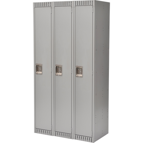 Lockers, Bank of 3, 36" x 18" x 72", Steel, Grey, Rivet (Assembled) Duraquip Inc