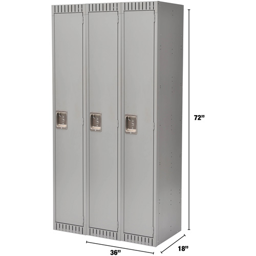 Lockers, Bank of 3, 36" x 18" x 72", Steel, Grey, Rivet (Assembled) Duraquip Inc