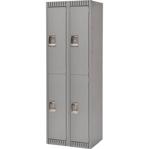 Lockers, 2 -tier, Bank of 2, 24" x 18" x 72", Steel, Grey, Knocked Down Duraquip Inc