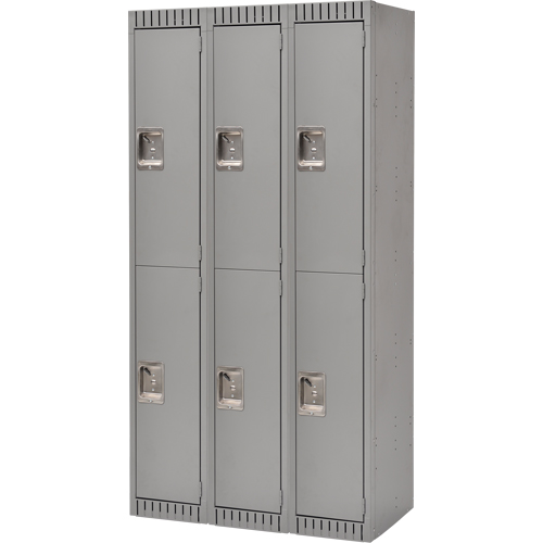Lockers, 2 -tier, Bank of 3, 36" x 18" x 72", Steel, Grey, Rivet (Assembled) Duraquip Inc