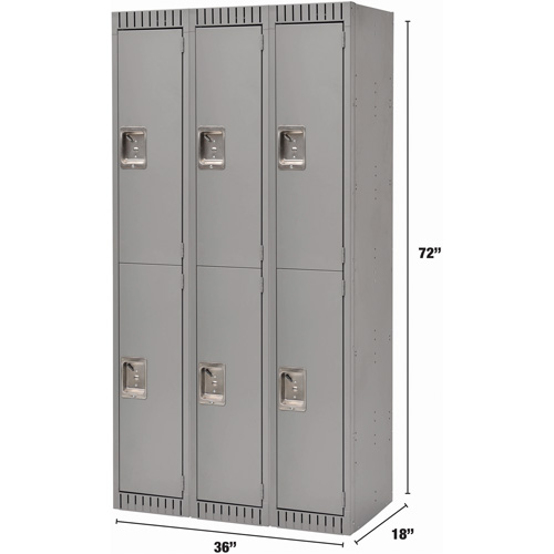 Lockers, 2 -tier, Bank of 3, 36" x 18" x 72", Steel, Grey, Rivet (Assembled) Duraquip Inc
