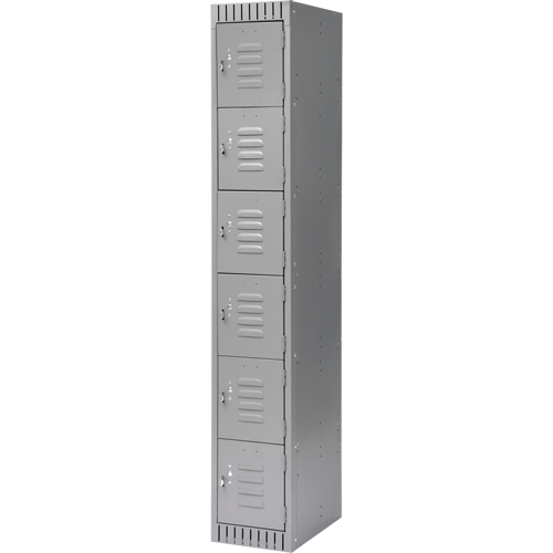 Lockers, 6 -tier, 12" x 18" x 72", Steel, Grey, Knocked Down Duraquip Inc