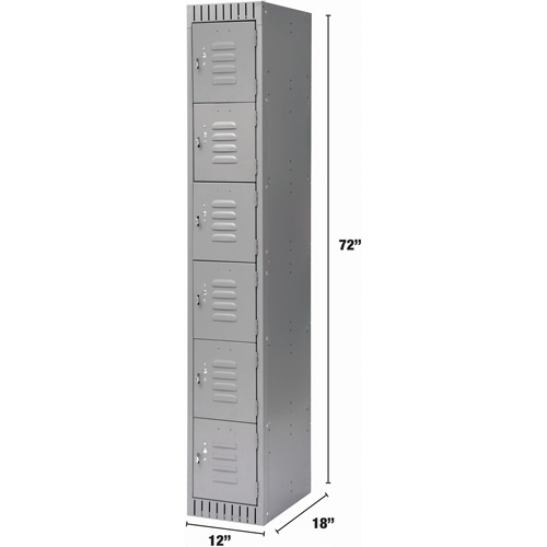 Lockers, 6 -tier, 12" x 18" x 72", Steel, Grey, Knocked Down Duraquip Inc