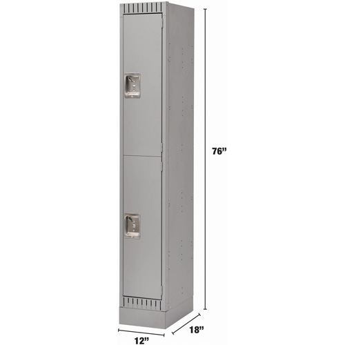 Lockers, 2 -tier, 12" x 18" x 76", Steel, Grey, Knocked Down Duraquip Inc