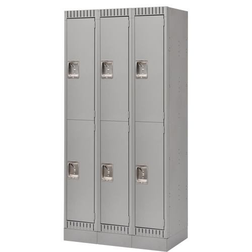 Lockers, 2 -tier, Bank of 3, 36" x 18" x 76", Steel, Grey, Knocked Down Duraquip Inc