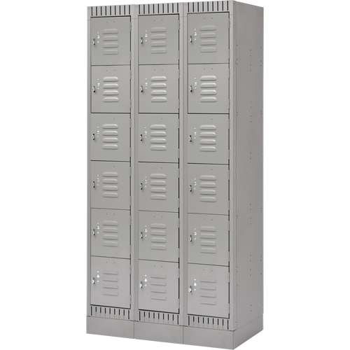 Lockers, 6 -tier, Bank of 3, 36" x 18" x 76", Steel, Grey, Knocked Down Duraquip Inc