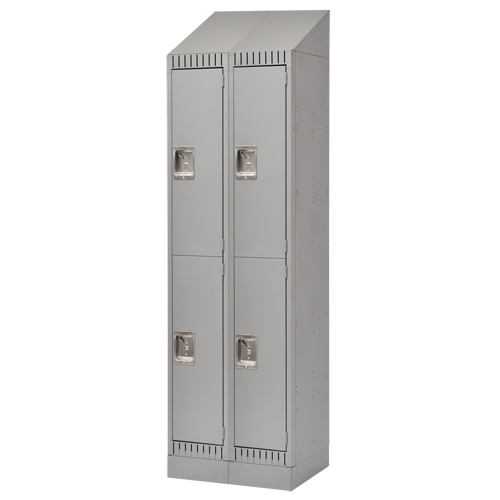 Assembled Lockers, 2 -tier, Bank of 2, 24" x 18" x 72", Steel, Grey, Rivet (Assembled) Duraquip Inc