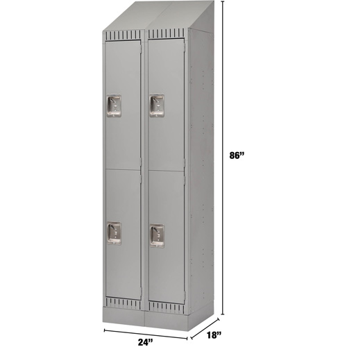 Lockers, 2 -tier, Bank of 2, 24" x 18" x 86", Steel, Grey, Knocked Down Duraquip Inc