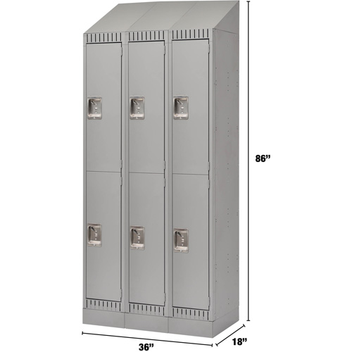 Lockers, 2 -tier, Bank of 3, 36" x 18" x 86", Steel, Grey, Knocked Down Duraquip Inc