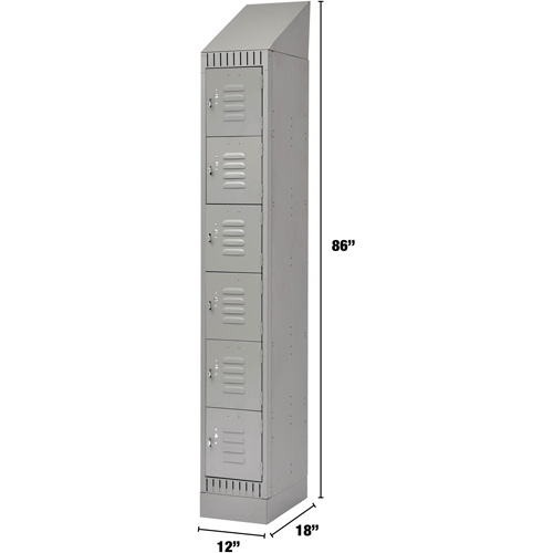 Lockers, 6 -tier, 12" x 18" x 86", Steel, Grey, Knocked Down Duraquip Inc