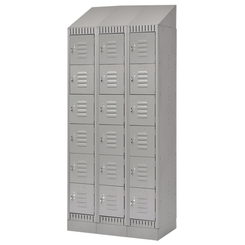 Lockers, 6 -tier, Bank of 3, 36" x 18" x 86", Steel, Grey, Knocked Down Duraquip Inc