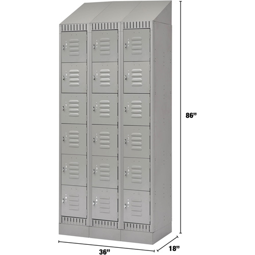 Lockers, 6 -tier, Bank of 3, 36" x 18" x 86", Steel, Grey, Knocked Down Duraquip Inc