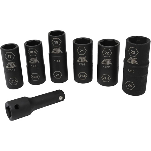 Half Metric Flip Socket Set, 7 Pcs, Impact, 1/2" Drive Size, Deep Duraquip Inc