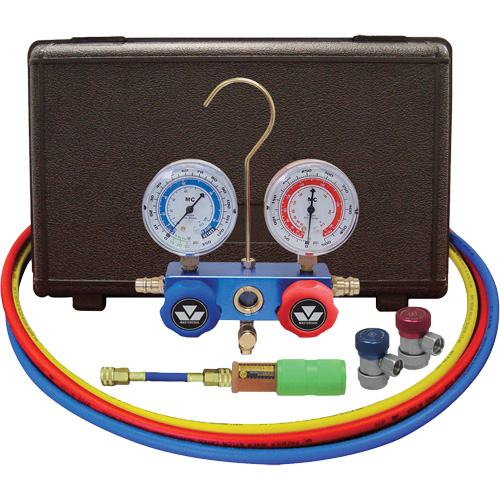 Automotive Manifold Gauge Set with Mini Dye Injector & Manual Couplers Duraquip Inc