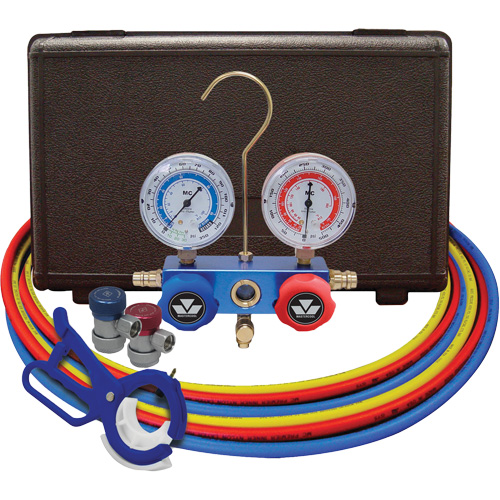 Dual Manifold Gauge Set with Manual Couplers & 3-in-1 Side Mount Can Tap Valve Duraquip Inc