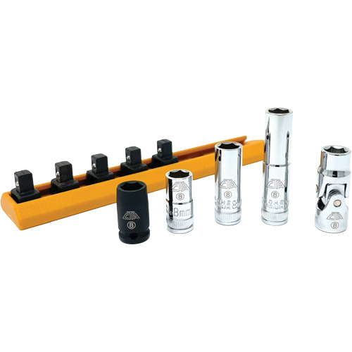 Jeu de douilles chrom&eacute;es avec rail, 5 Morceaux, Prise de 1/4" Duraquip Inc