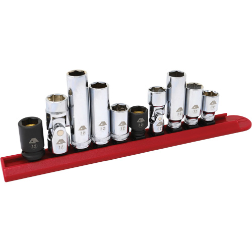 Chrome Finish Socket Set with Rail, 10 Pieces, 1/4"/3/8" Drive Size Duraquip Inc