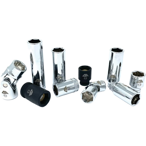 Chrome Finish Socket Set with Rail, 10 Pieces, 1/4"/3/8" Drive Size Duraquip Inc
