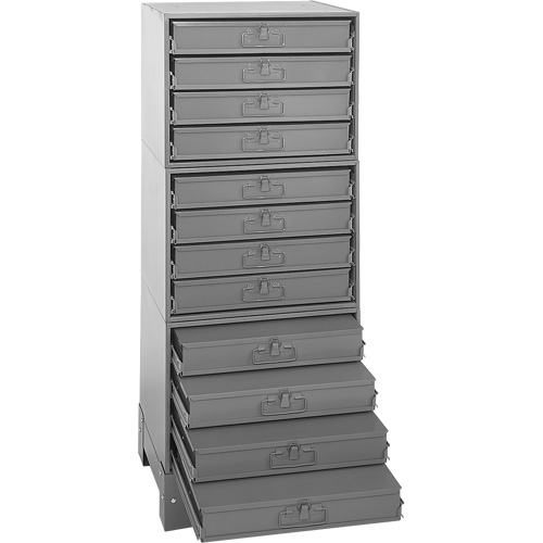 Modular Compartment Drawer Box Rack, Steel, 12 Drawers, 20-3/8" x 16" x 60-1/8", Grey Duraquip Inc