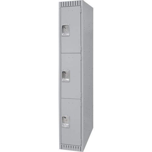 Lockers, 3 -tier, 12" x 18" x 72", Steel, Grey, Knocked Down Duraquip Inc