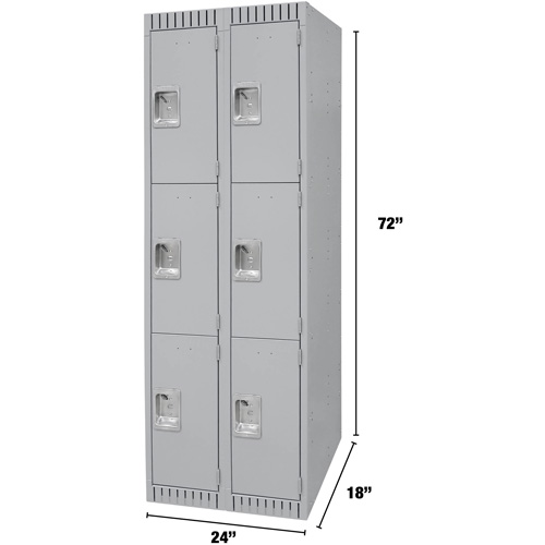 Casiers, 3 niveaux, Bloc de 2, 24" x 18" x 72", Acier, Gris, D&eacute;mont&eacute; Duraquip Inc