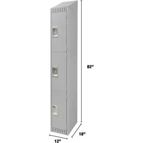 Lockers, 3 -tier, 12" x 18" x 82", Steel, Grey, Knocked Down Duraquip Inc